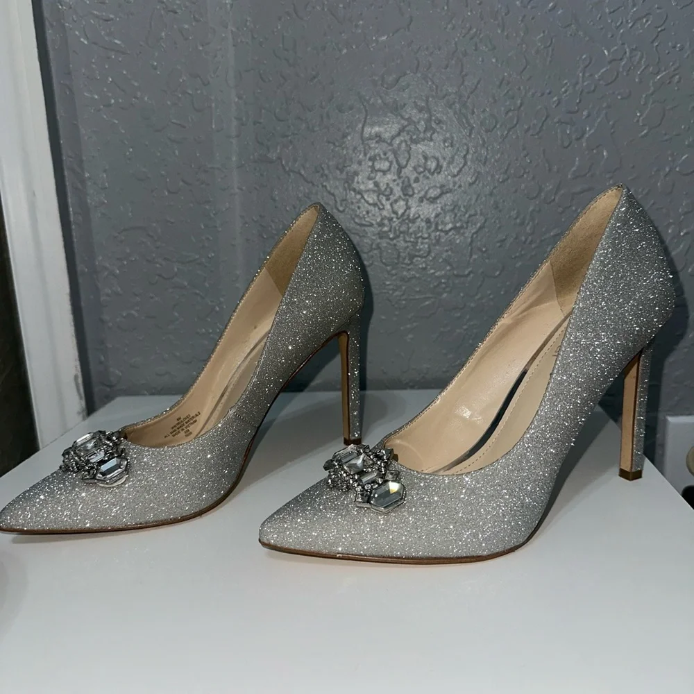Women's Silver Glitter Heels - Picture 2 of 5